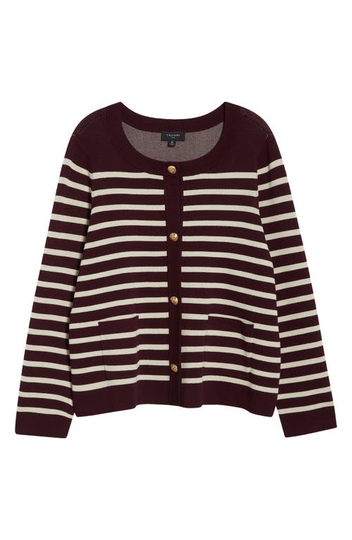 Tahari Asl Stripe Cardigan In Burgundy