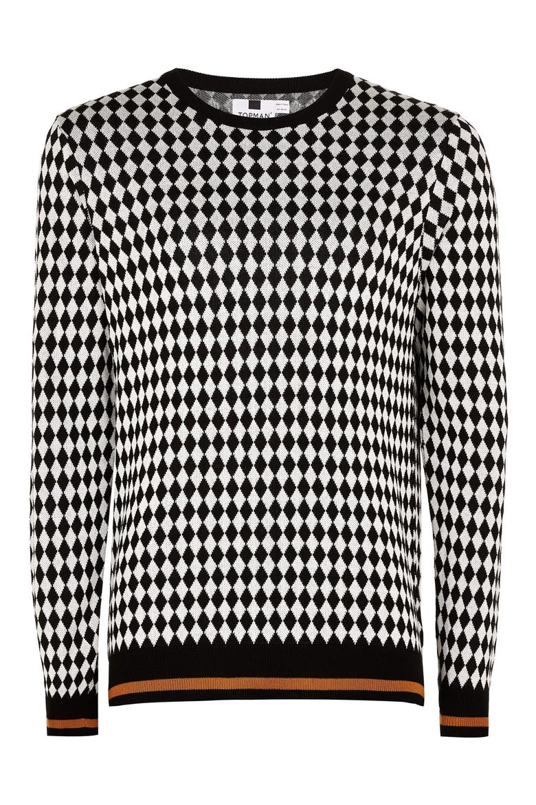 Mini Diamond Crewneck Sweater, Alternate, color, BLACK MULTI