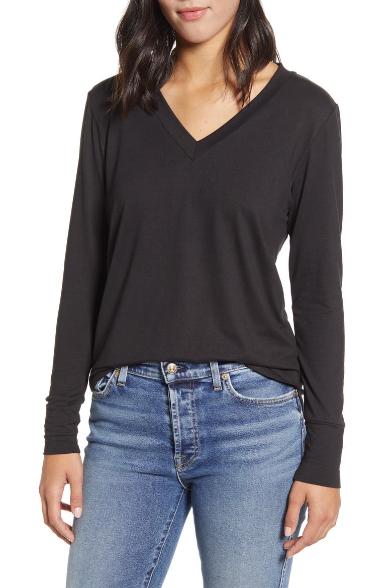 V-Neck Butter Top, Main, color, BLACK