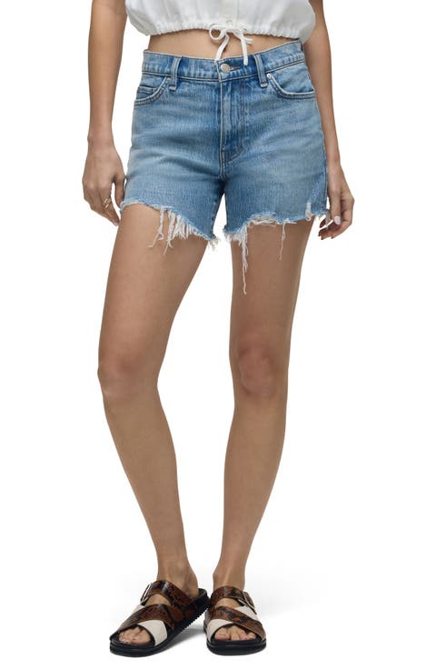 Devon High Waist Destroyed Hem Denim Shorts (Anthem)