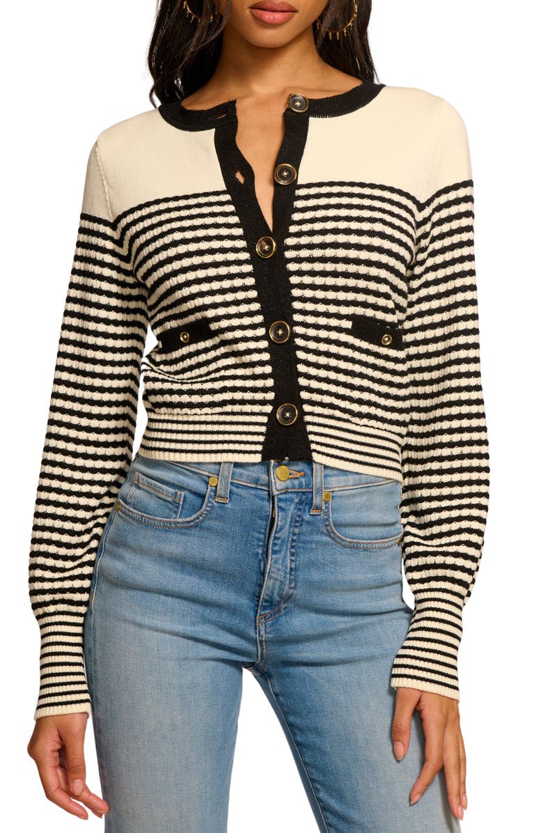 Ramy Brook Bea Metallic Stripe Cotton Blend Cardigan, Main, color, 
