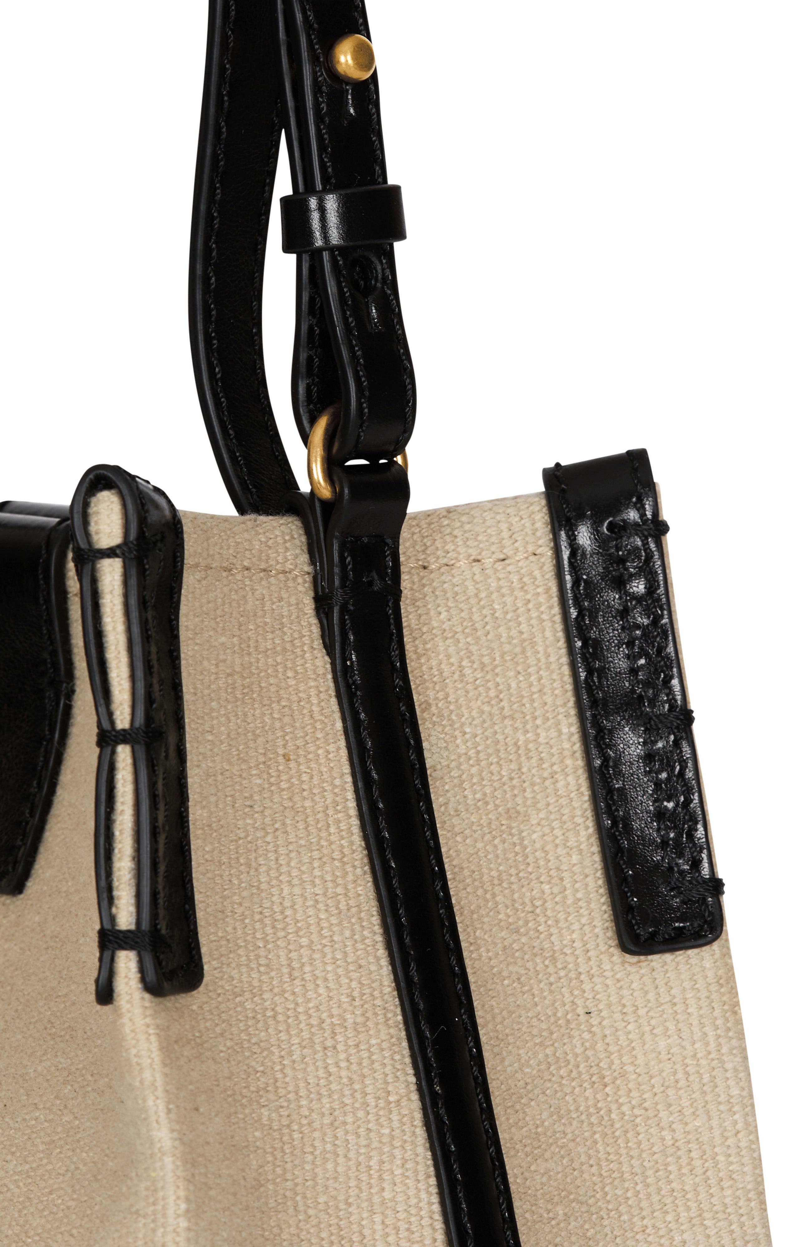 Balmain Release Bucket bag in canvas and calfskin, Alternate, color, Beige