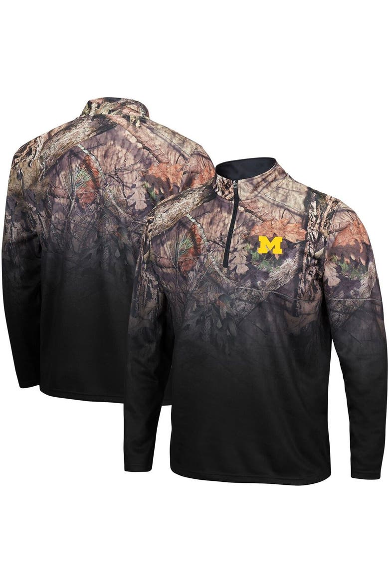 Men's Colosseum Black Michigan Wolverines Mossy Oak Fleet II Quarter-Zip Jacket, Main, color, Black