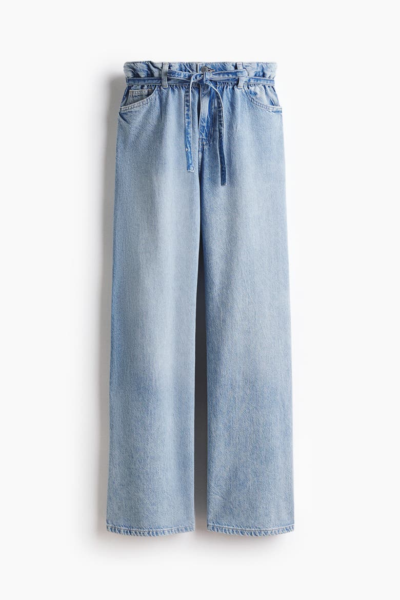 Belted Paper Bag Jeans, Alternate, color, Light denim blue
