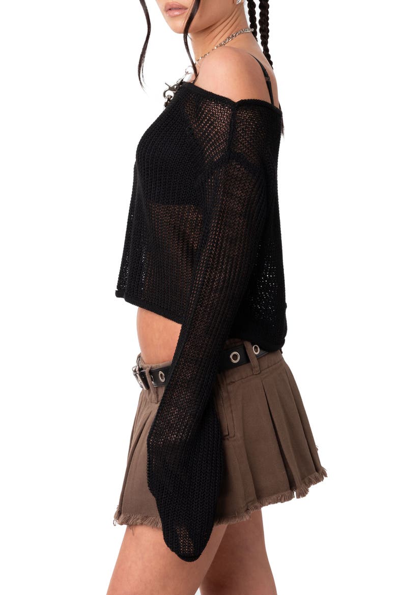 Emmie Off the Shoulder Sheer Sweater, Alternate, color, BLACK