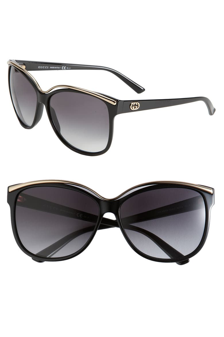 62mm Cat Eye Sunglasses, Main, color, BLACK