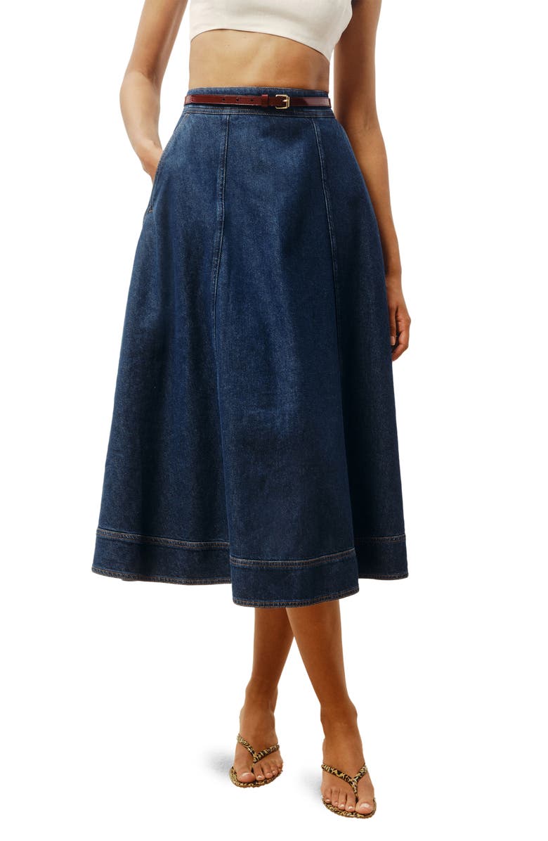 Reformation Delilah High Waist Denim Midi Skirt, Main, color, 