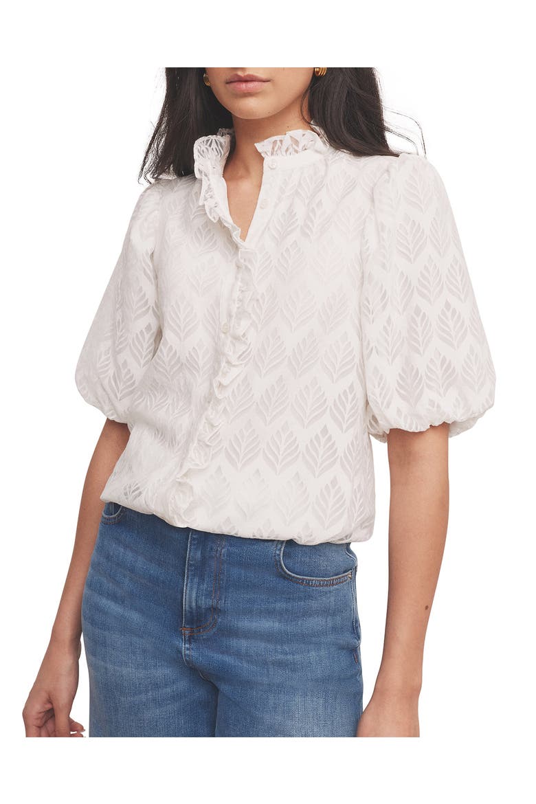 Jacquard Ruffle Blouse, Main, color, White