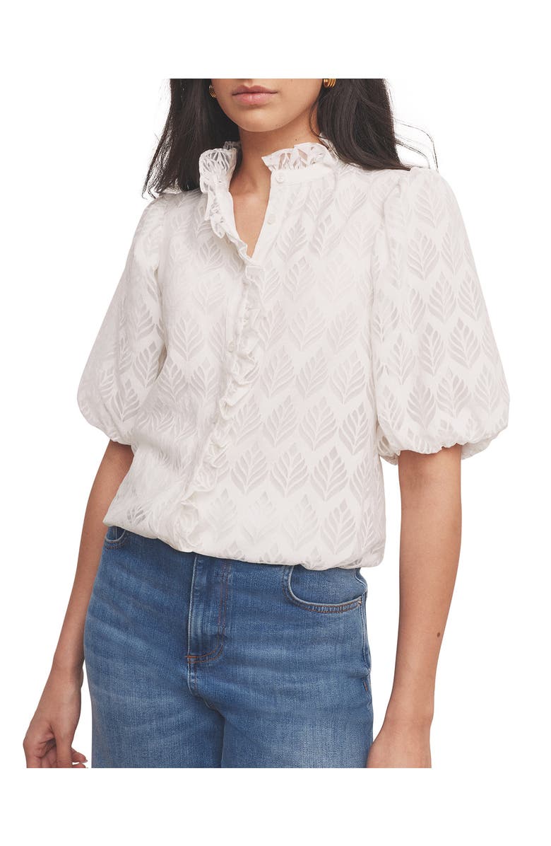 MINT VELVET Jacquard Ruffle Blouse, Main, color, White