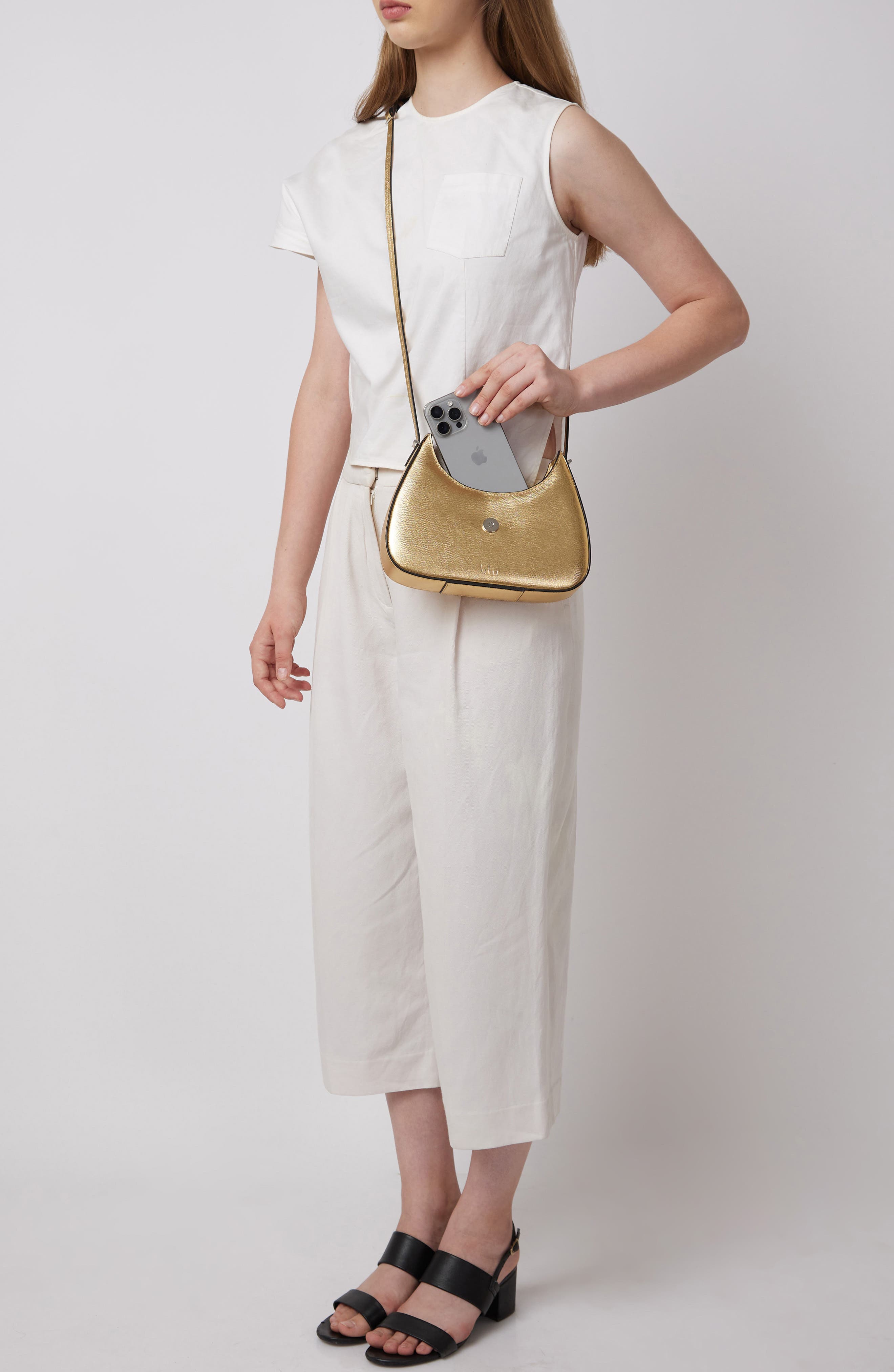 Mini Leena Metallic Leather Crossbody Bag, Alternate, color, GOLD