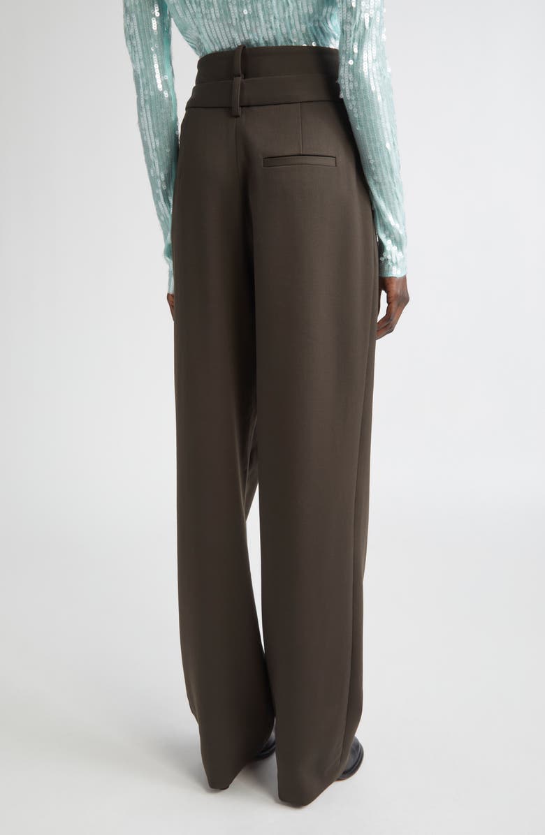 MONSE Double Waistband Pleated Virgin Wool Trousers, Alternate, color, Olive Brown