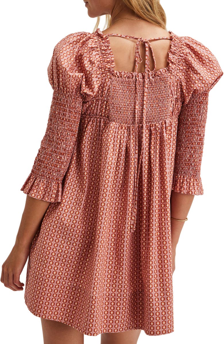 Star Dip Tiered Smocked Button Front Cotton Dress