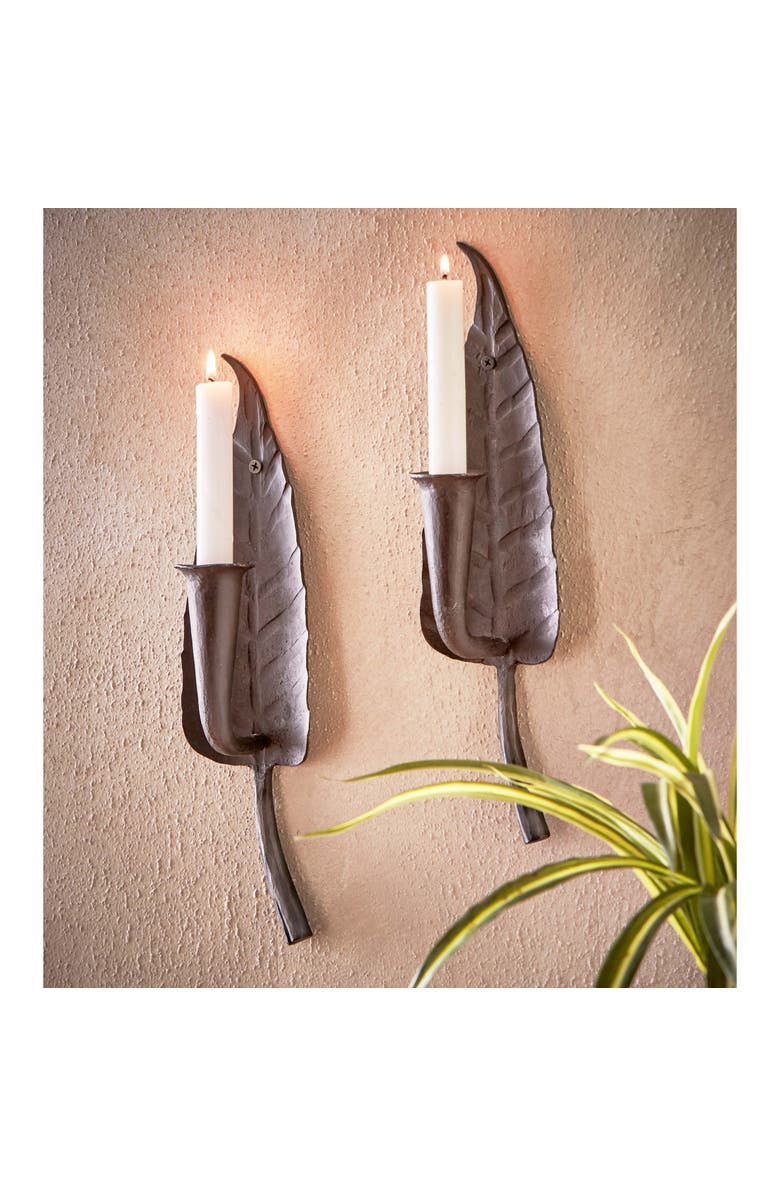 tag Leaf & Flower Black Iron Candle Holder Decorative Sconce, Alternate, color, Black