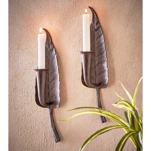Tag Leaf & Flower Black Iron Candle Holder Decorative Sconce In Black