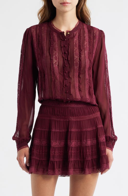 LoveShackFancy Alvynne Lace & Ruffle Detail Button-Up Shirt in Oxblood  product