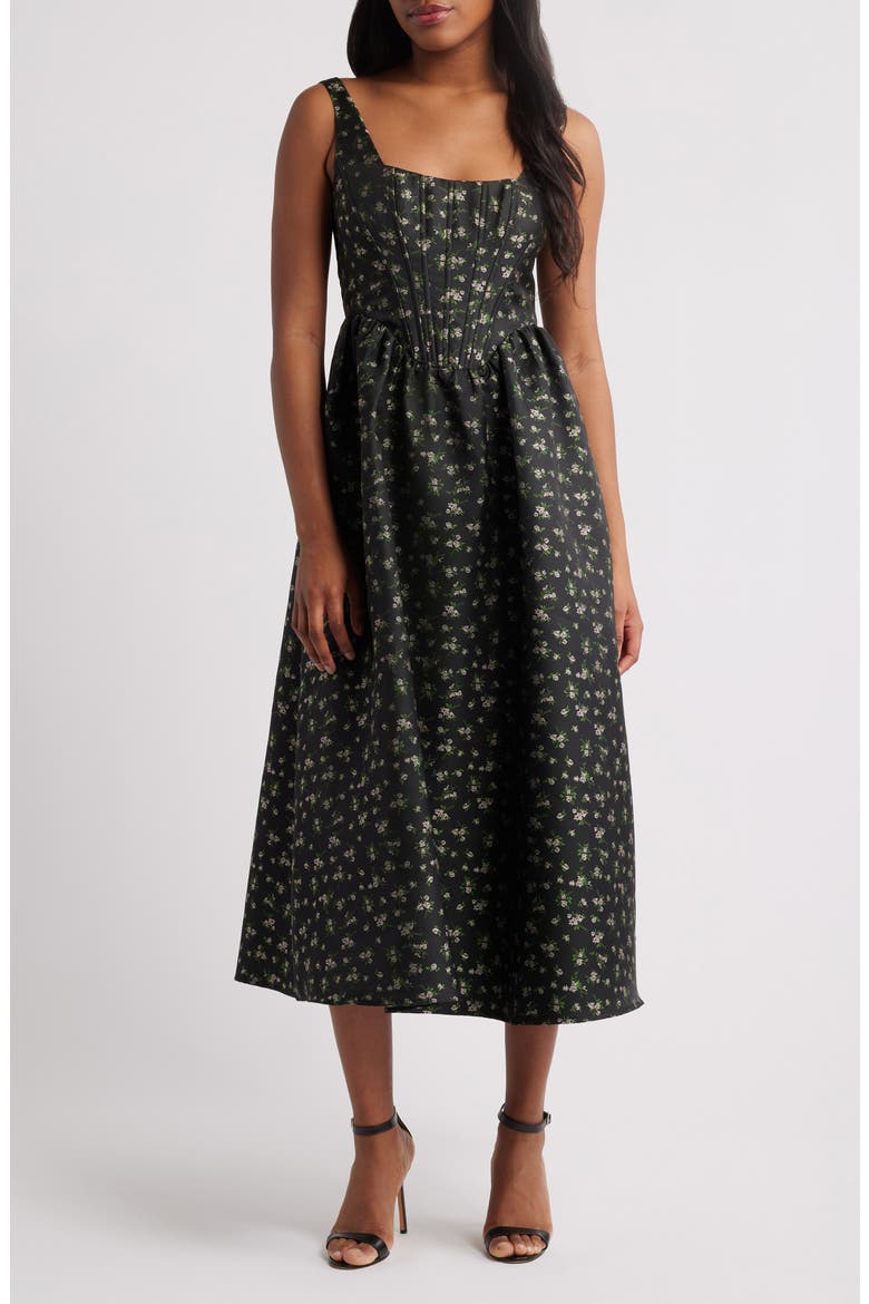 celine floral corset cocktail midi dress Celine Floral Corset Cocktail Midi Dress (Women)