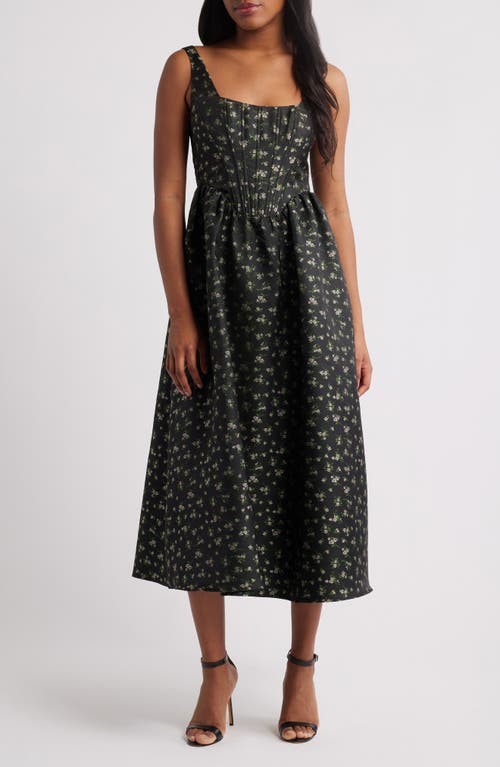 LULUS LULUS CELINE FLORAL CORSET COCKTAIL MIDI DRESS 