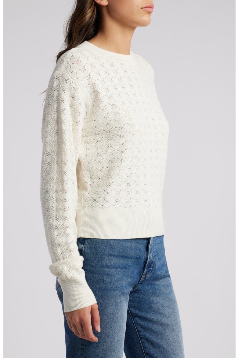 Pointelle Crewneck Sweater, Alternate, color, IVORY EGRET