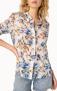 CAMI NYC Crosby Burnout Floral Print Chiffon Shirt