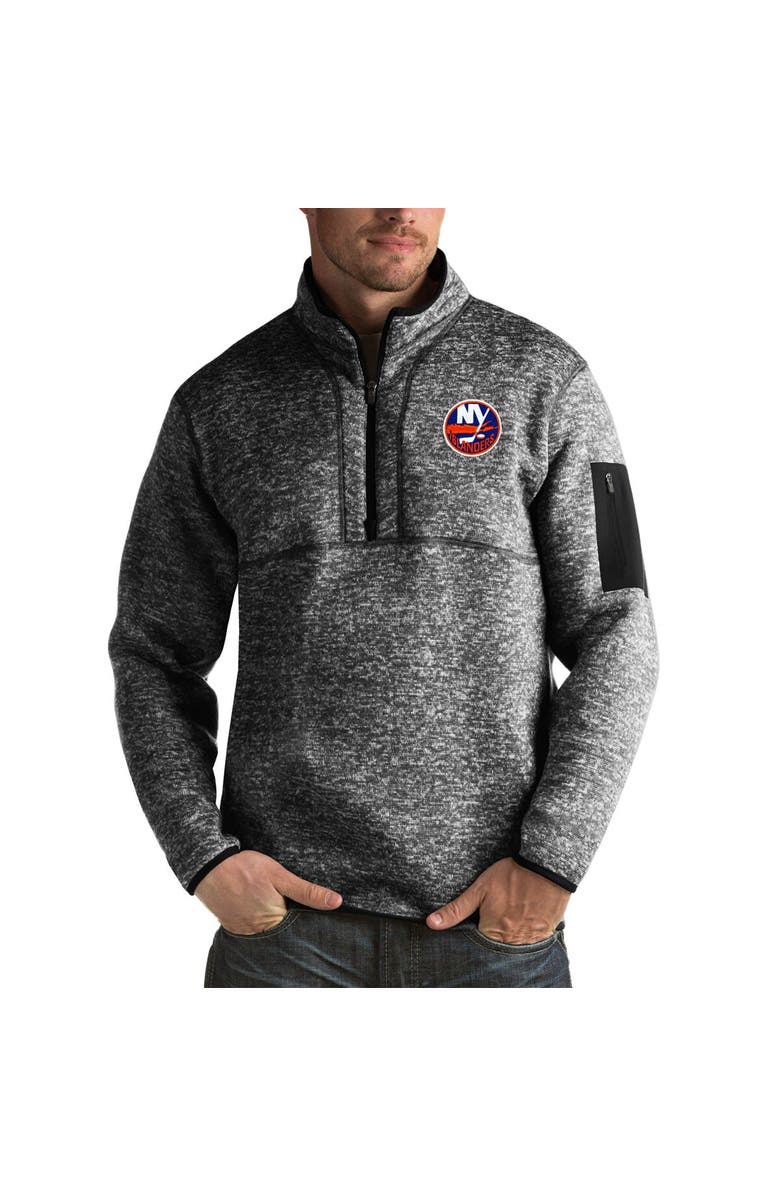 ANTIGUA Men's Antigua Heather Black New York Islanders Fortune Big & Tall Quarter-Zip Pullover Jacket, Main, color,