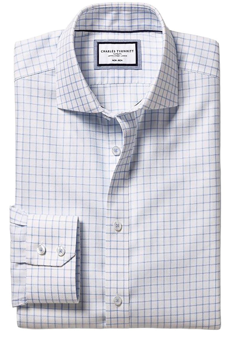 Slim Fit Non-Iron Grid Dress Shirt, Alternate, color, CORNFLOWER BLUE