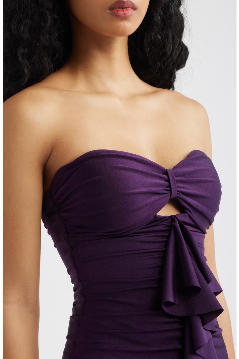 Strapless Ruffle Sateen Gown, Alternate, color, EGGPLANT