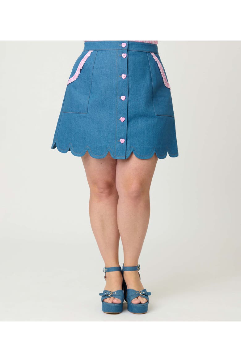 Plus Size Scallop Hem Mini Skirt, Alternate, color, Blue & Pink Gingham