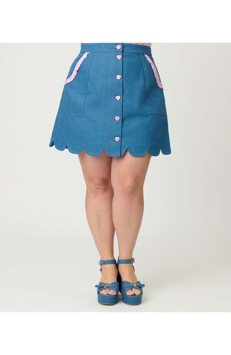 Smak Parlour Plus Size Scallop Hem Mini Skirt, Alternate, color, Blue & Pink Gingham