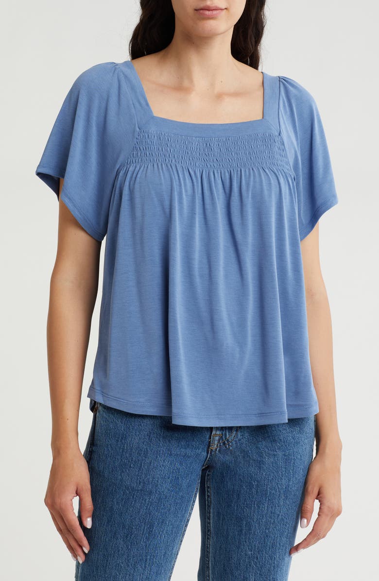 Lucky Brand Square Neck Flutter Sleeve Top, Main, color, Delft