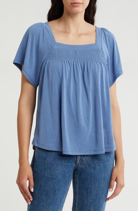 Square Neck Flutter Sleeve Top