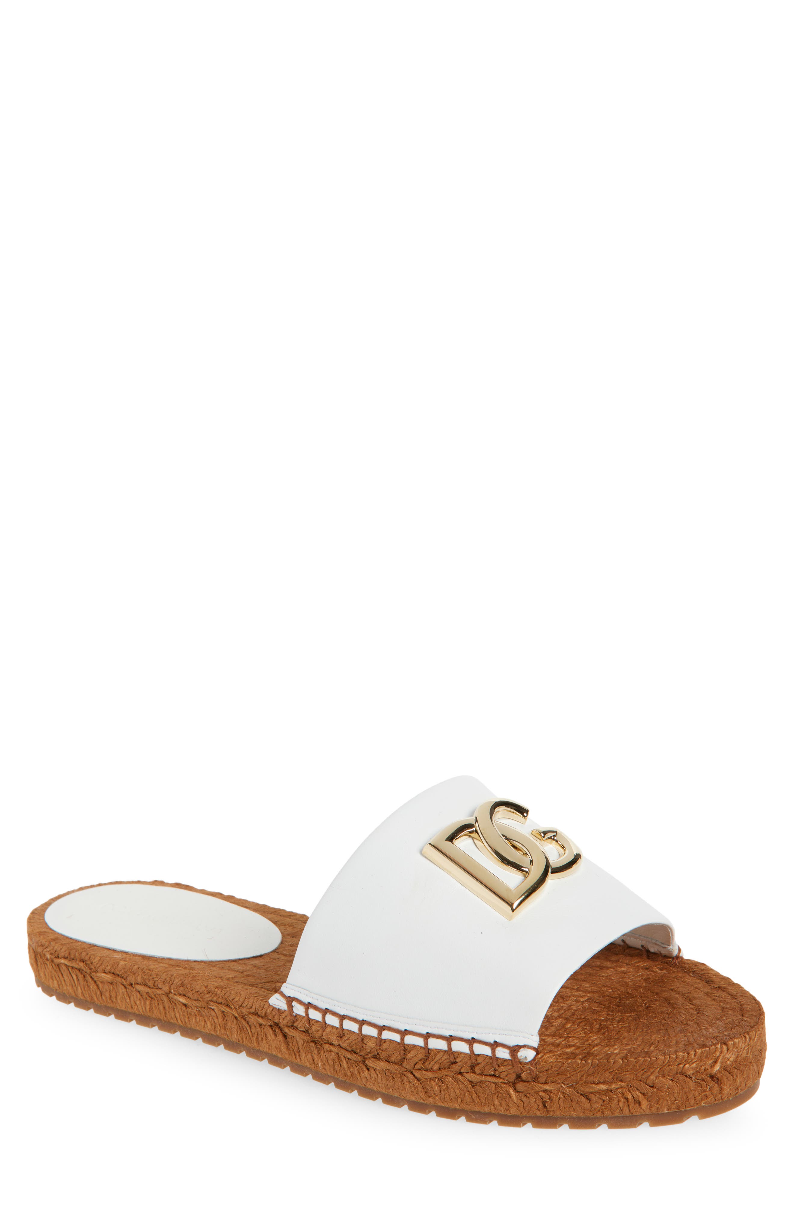 Dolce&Gabbana DG Logo Espadrille Flat Sandal, Main, color, Optical White