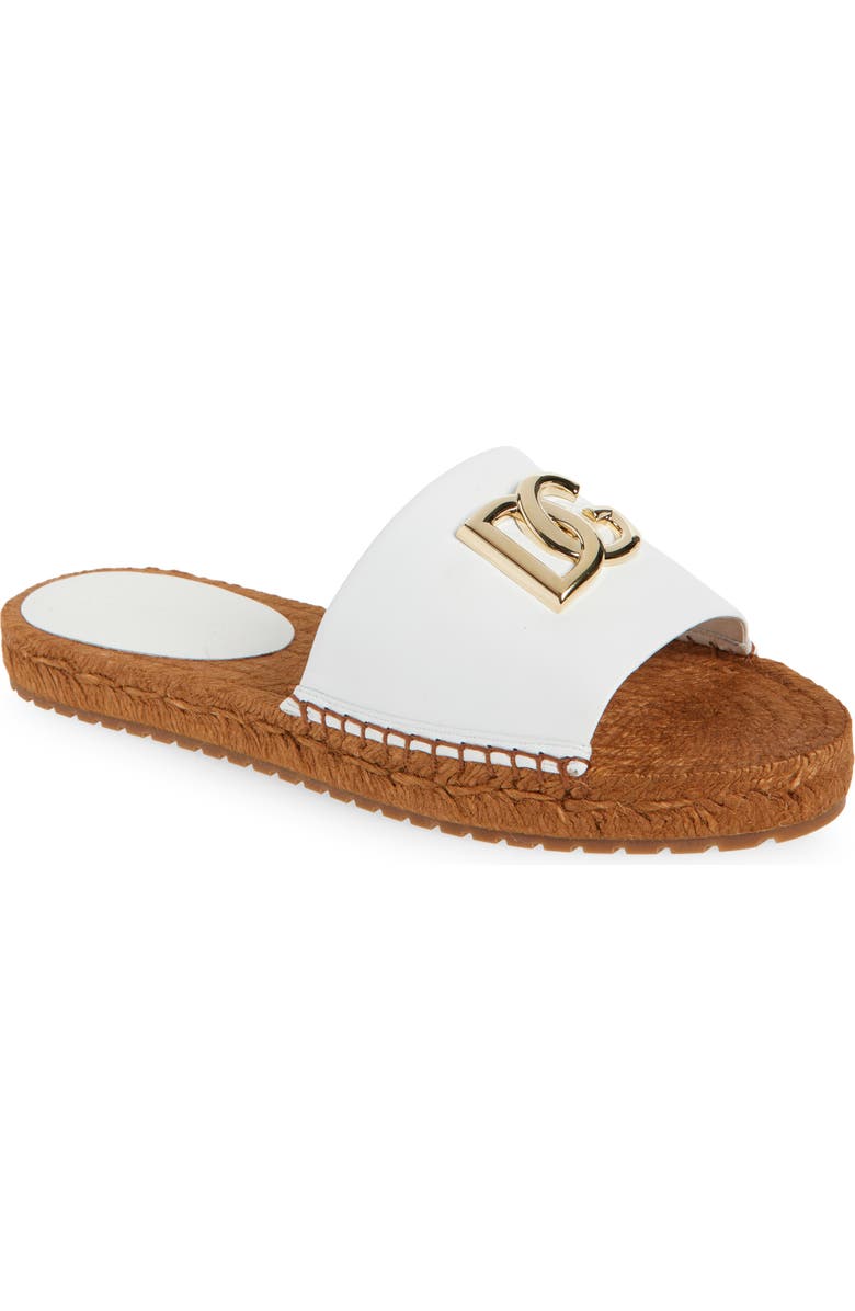 Dolce&Gabbana DG Logo Espadrille Flat Sandal, Main, color, Optical White