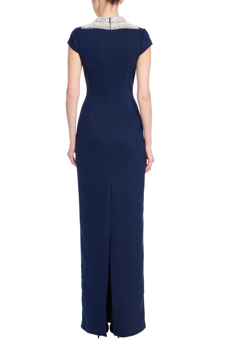 Pearl Neckline Crepe Gown, Alternate, color, NAVY