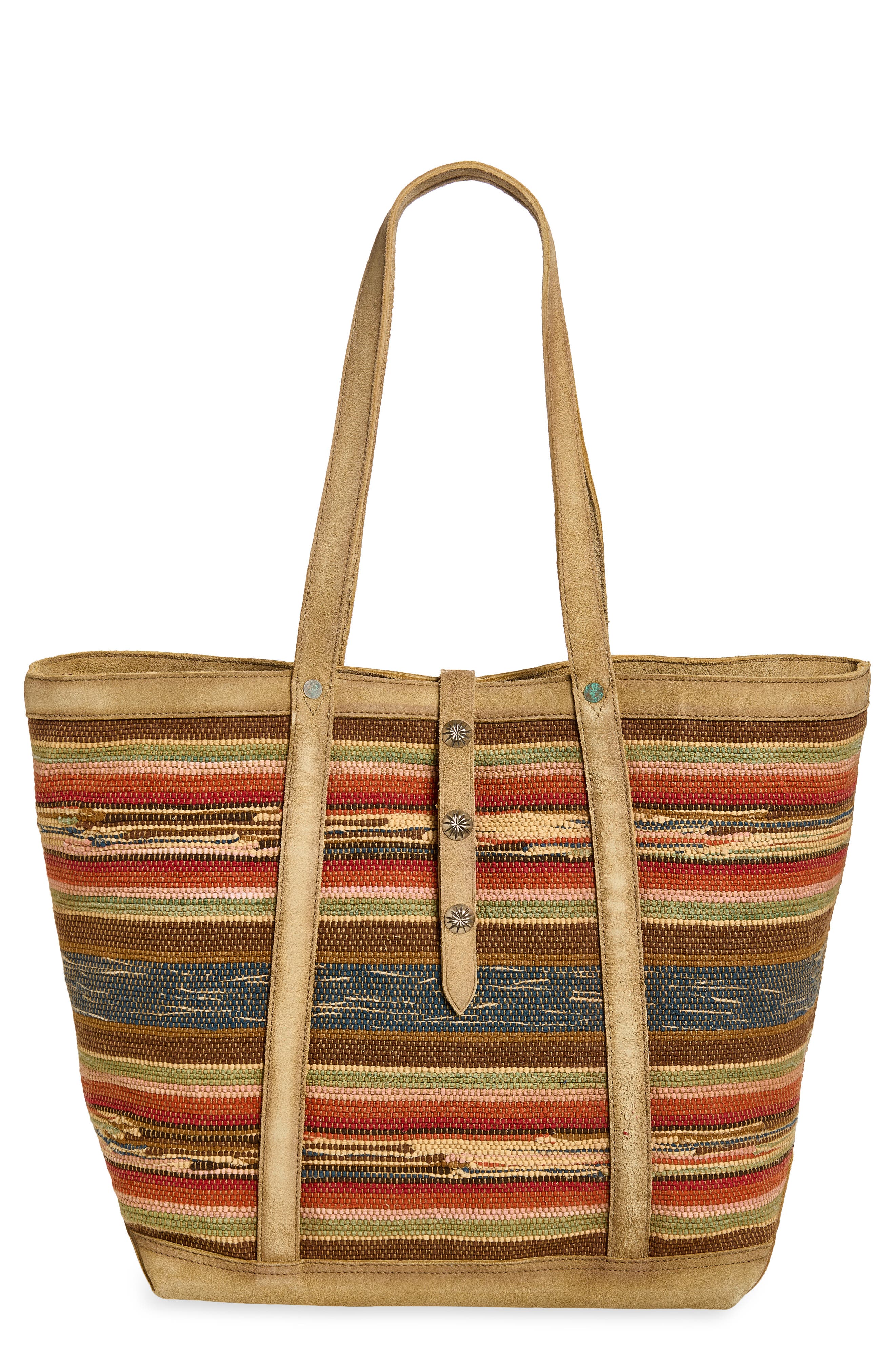 Double RL Suede Trim Jacquard Tote, Main, color, Multi/ Beige