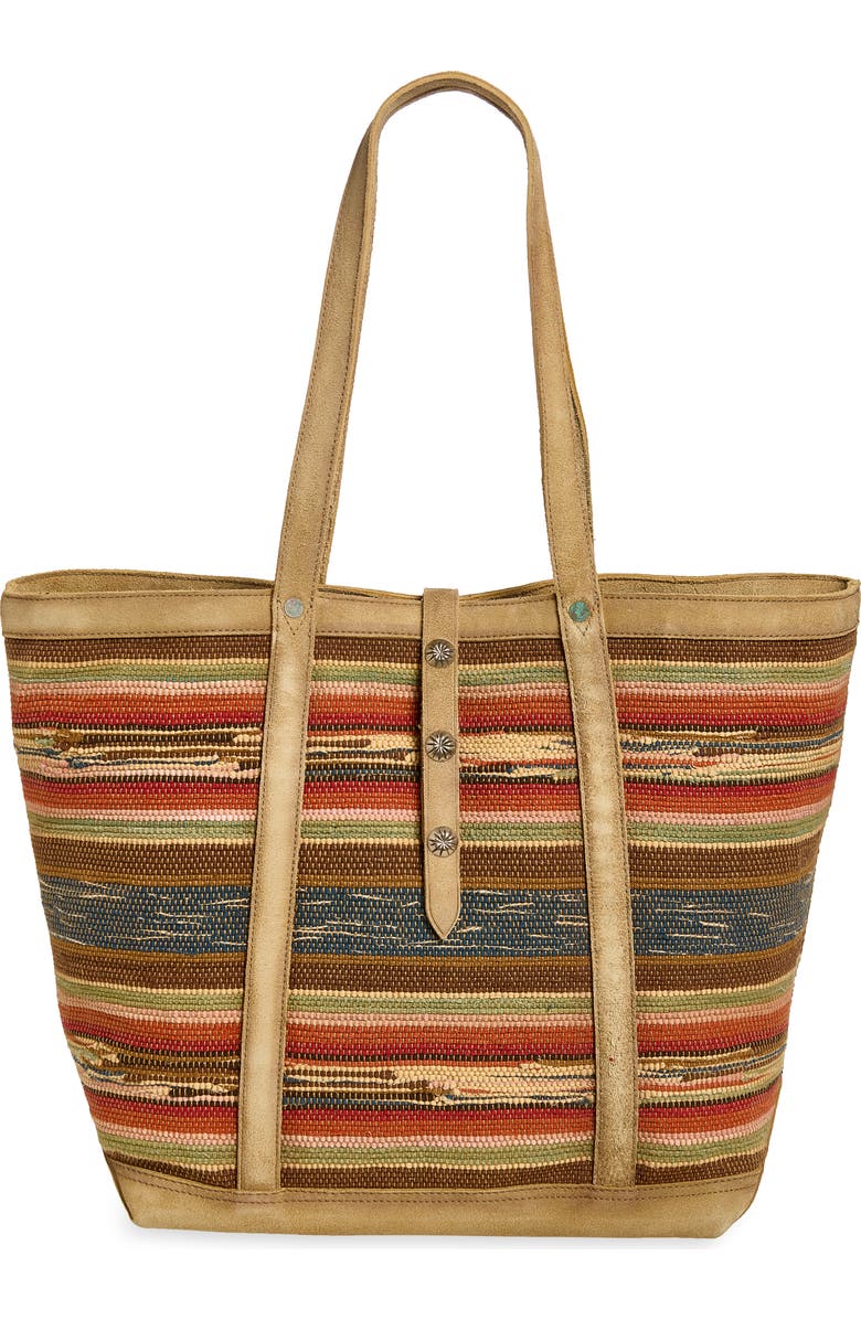 Double RL Suede Trim Jacquard Tote, Main, color, Multi/ Beige