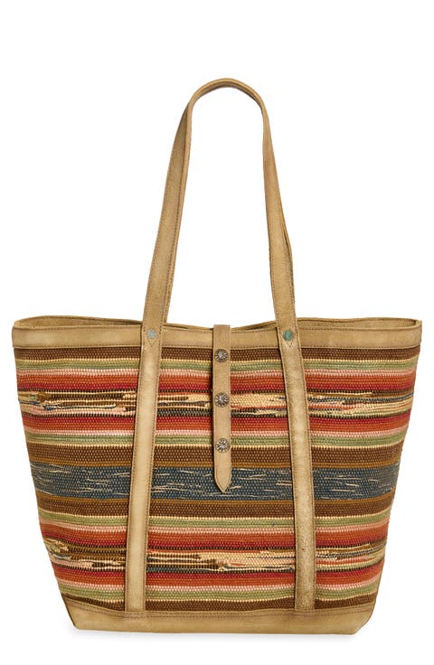 Suede Trim Jacquard Tote