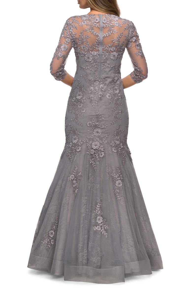 Floral Lace & Tulle Mermaid Gown, Alternate, color, SILVER