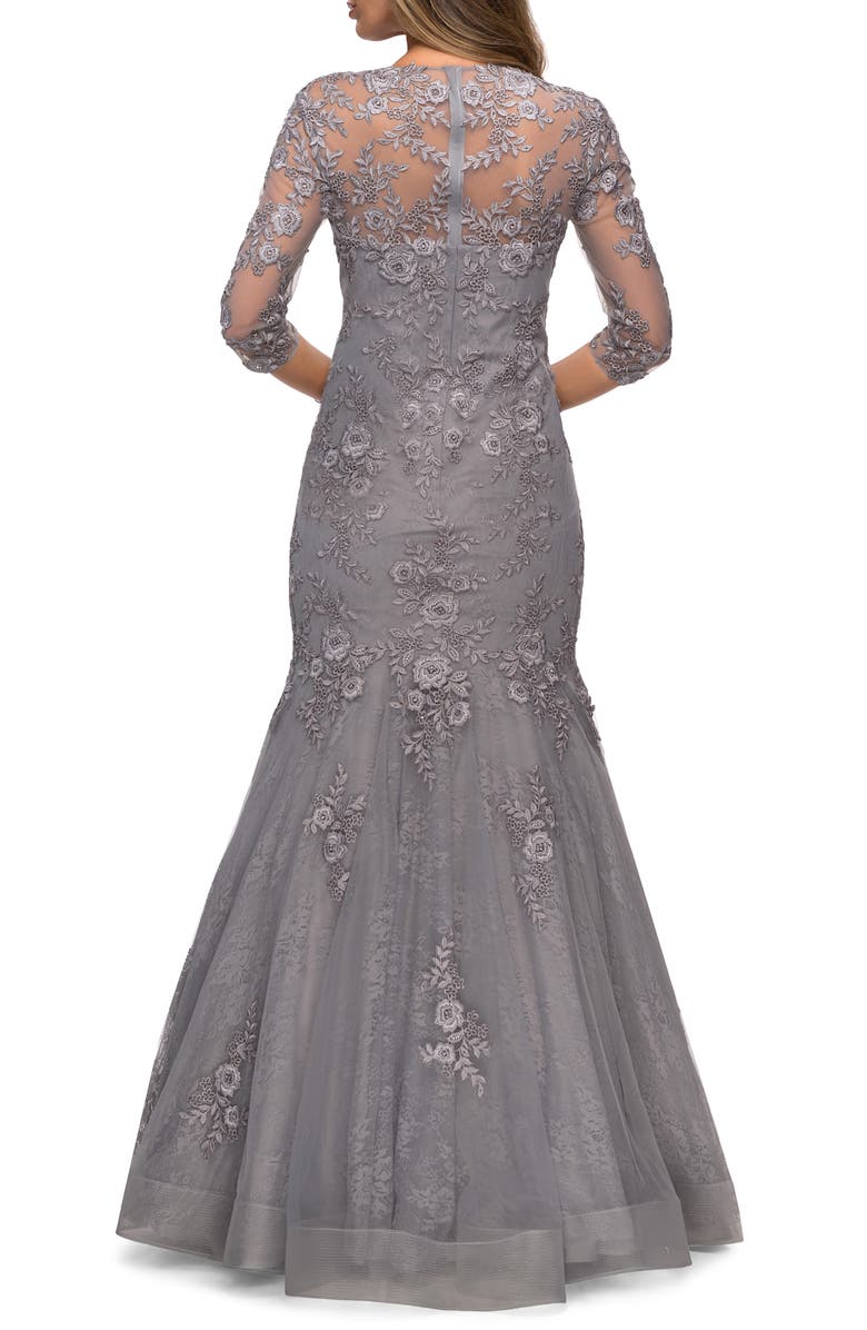 La Femme Floral Lace & Tulle Mermaid Gown, Alternate, color, 