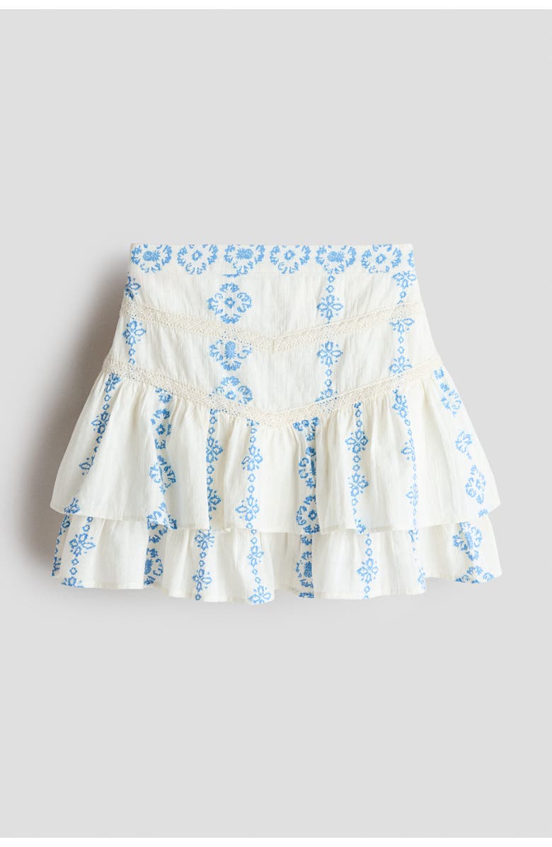 H&M Tiered cotton skirt, Main, color, White/Blue Patterned