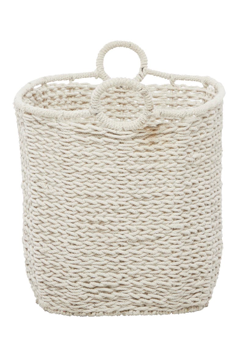 White Cotton Bohemian Storage Basket with Handles, Alternate, color, WHITE