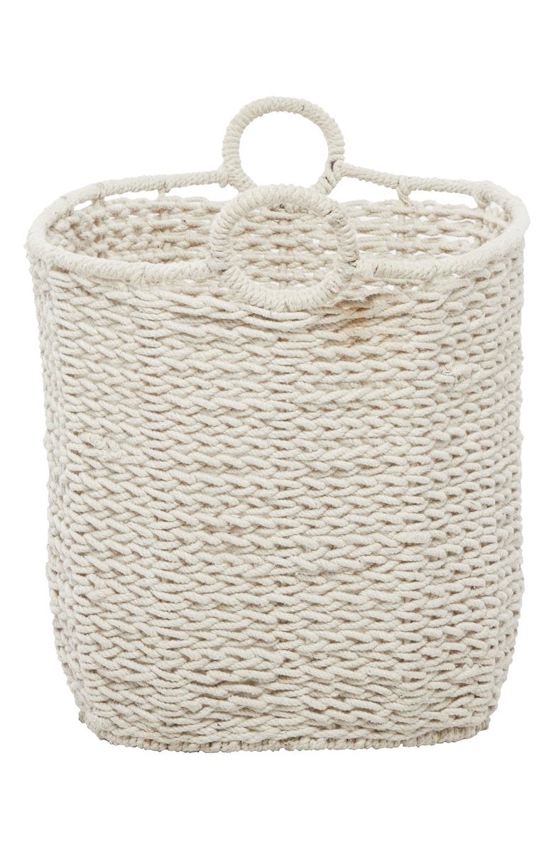 GINGER BIRCH STUDIO White Cotton Bohemian Storage Basket with Handles, Alternate, color,