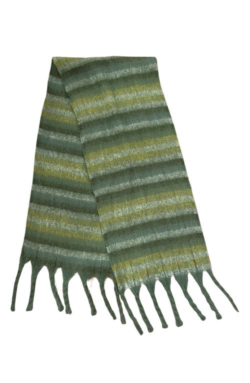 Marcus Adler Stripe Woven Fringe Scarf In Green