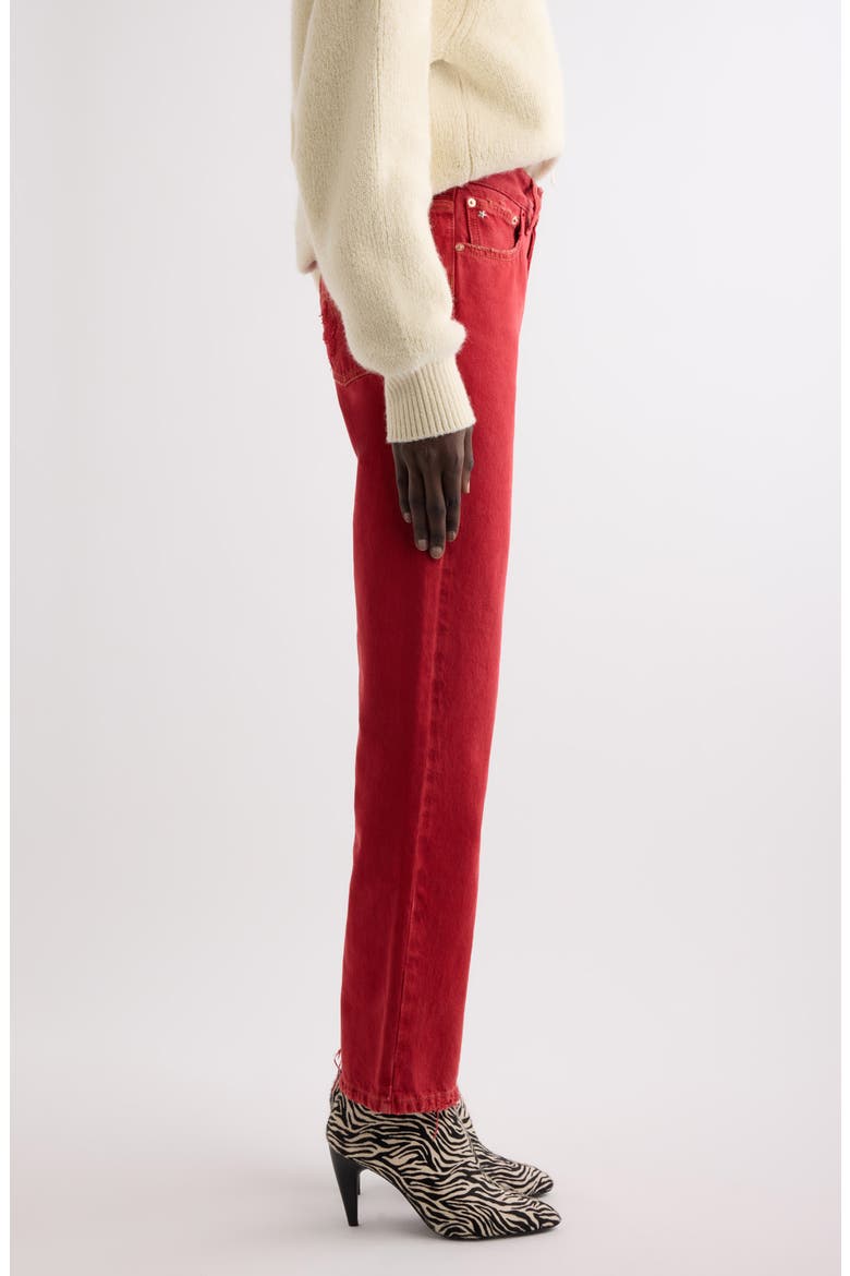 Daya Raw Hem High Waist Straight Leg Jeans, Alternate, color, RED