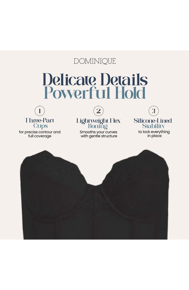 Dominique Intimates Tayler Ultra Low Back Strapless Lace Bra, Alternate, color, Black