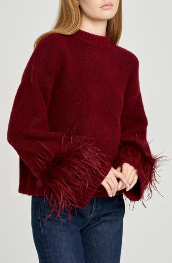 Pia Feather Trim Mock Neck Sweater