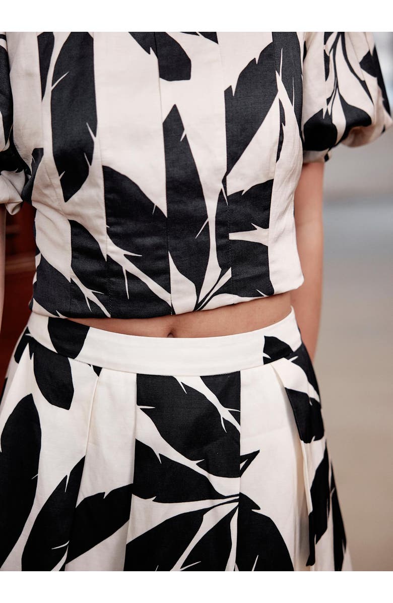 MINT VELVET Neutral Palm Print Midi Skirt, Alternate, color, Neutral