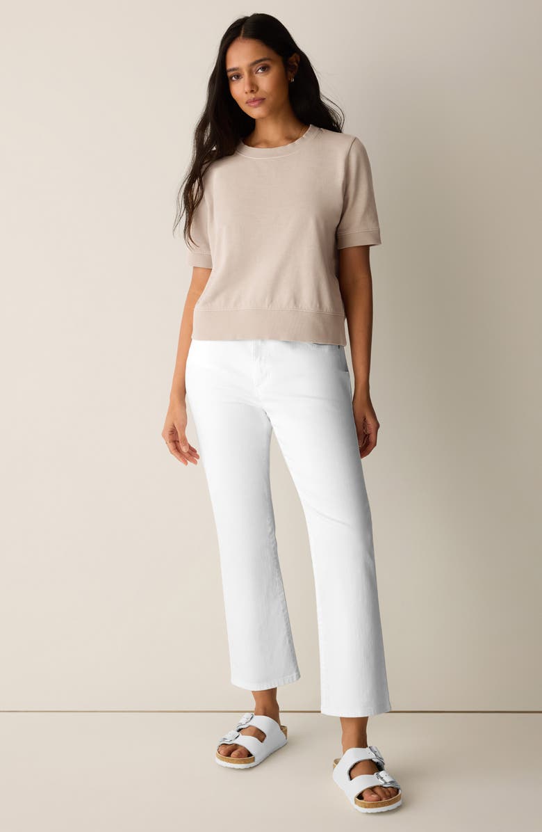 Eileen Fisher Short Sleeve Organic Cotton Terry Sweatshirt, Alternate, color, Wheat