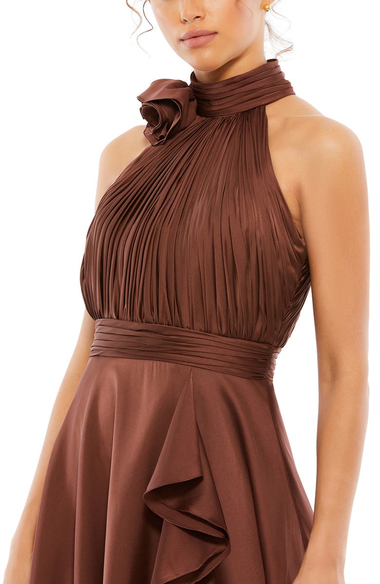 Mac Duggal Pleated Bodice High-Low Satin Cocktail Dress, Alternate, color, 