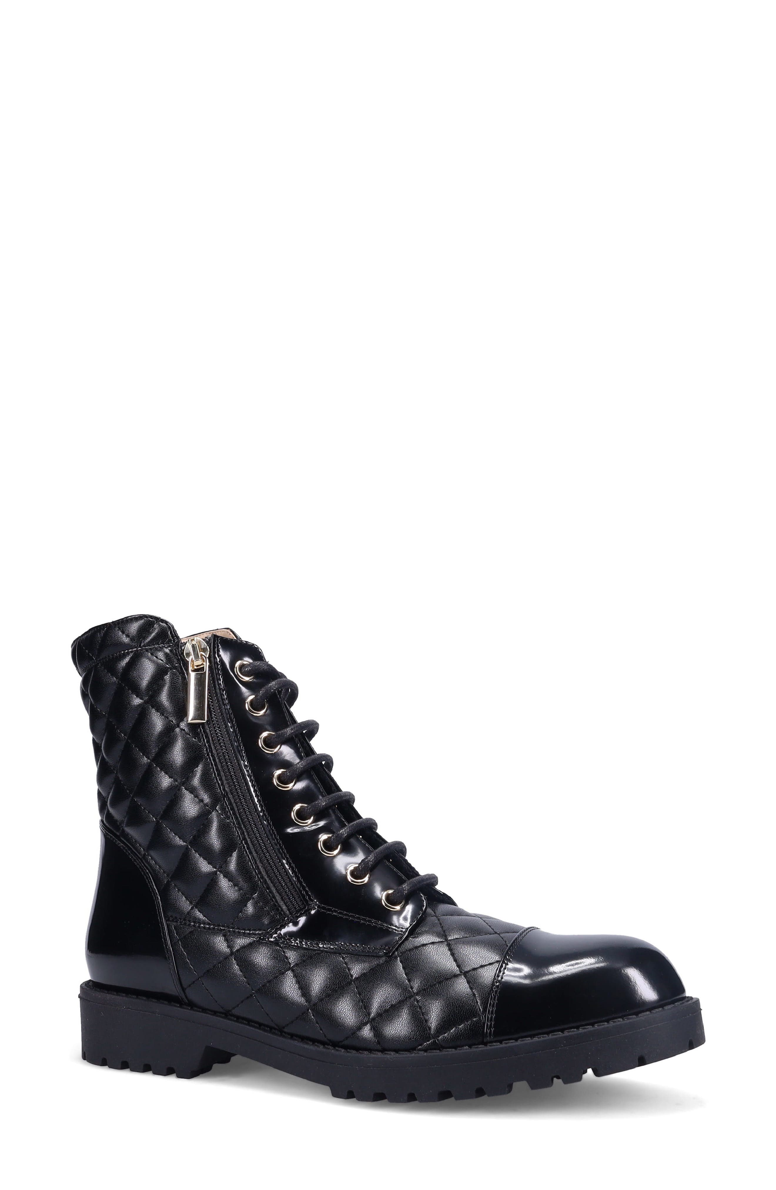 Tiffin Waterproof Quilted Leather Combat Boot, Main, color, ONYX