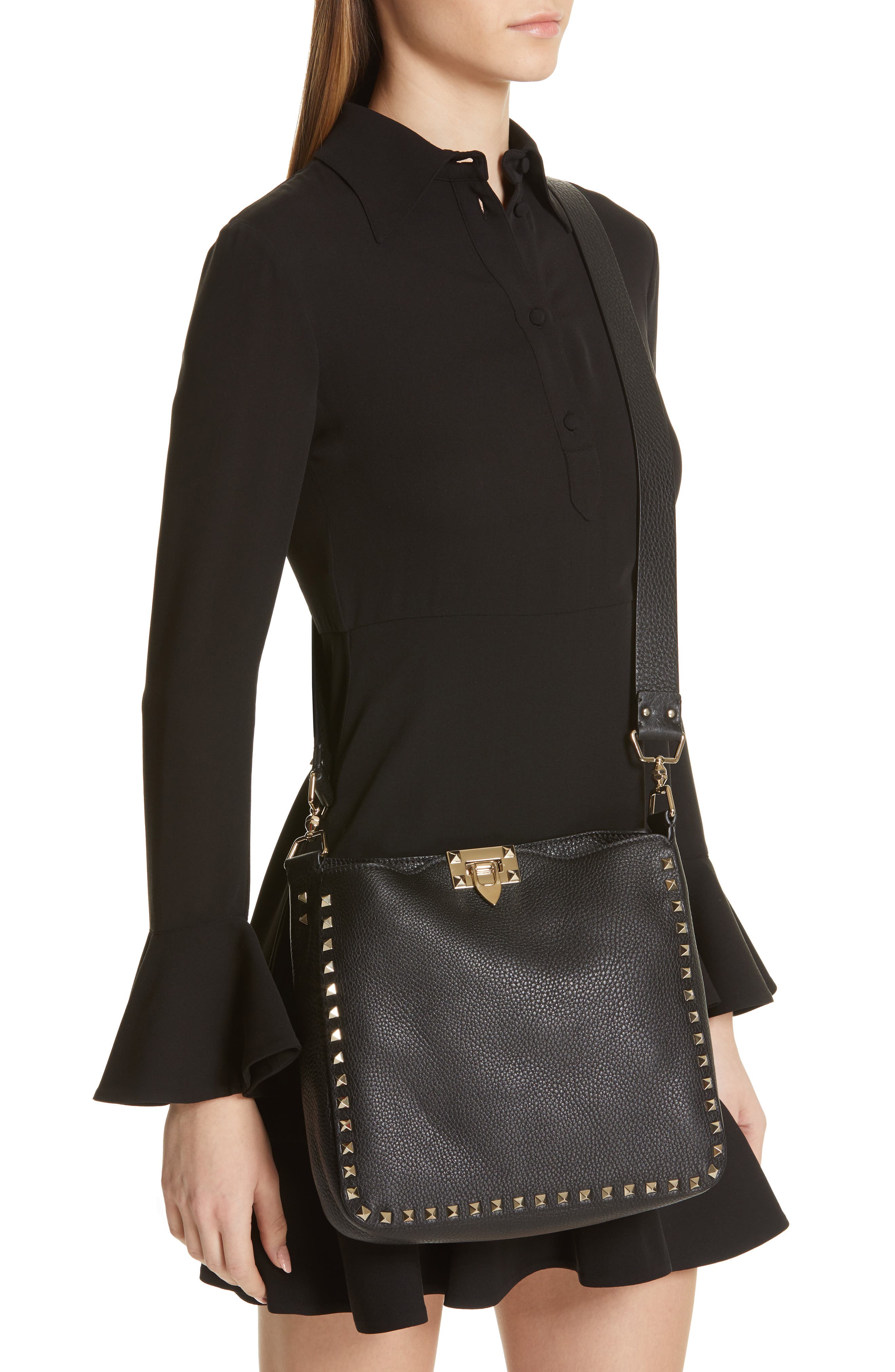 Valentino Garavani Rockstud Leather Hobo, Alternate, color, 